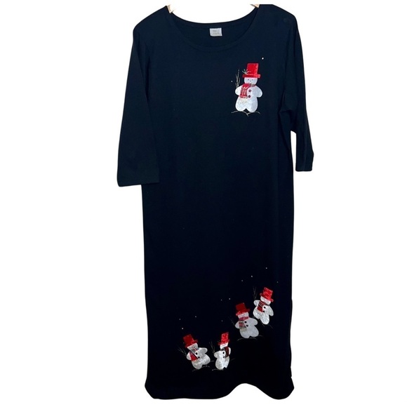 Vintage Karla Marie Snowman Maxi Dress Black Size Large - Picture 1 of 10